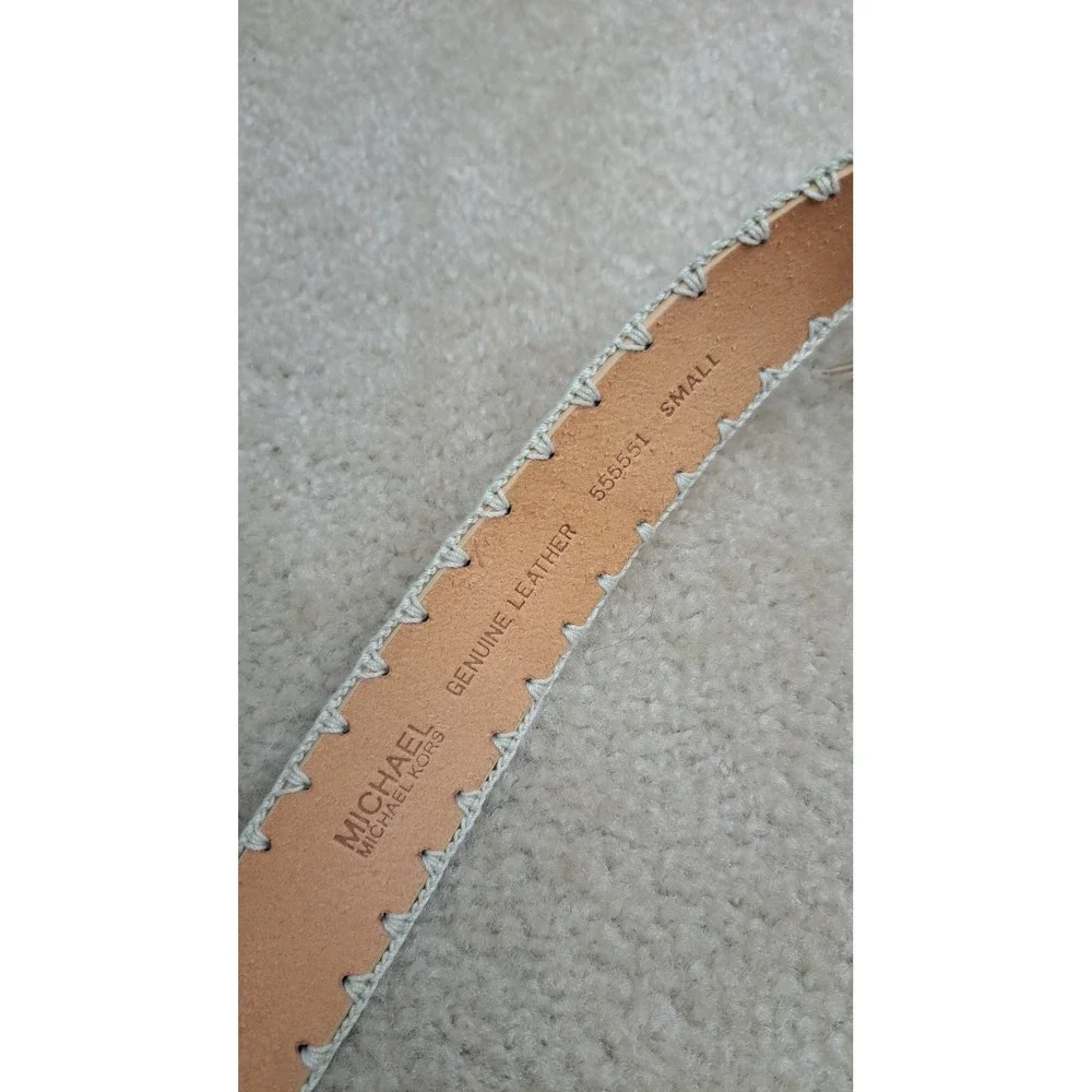 MICHAEL KORS Leather Belt Tan Beige Cream Whipstitch BOHO Silver Buckle Women M